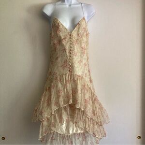 Anthropologie Thistlepearl 100% Silk Floral Tiered Ruffle Slip DressTunic,SMALL